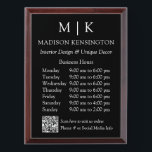 Monogram or Add Logo Business QR Black Wall Plaque<br><div class="desc">Modern Minimalist Business Hours Wall Plaque Sign. Black & White or choose your custom colors. Add your website or social media web address to the QR Scan Code. Perfect for retail companies, small business shops, salons, spas, bakeries, cafes, restaurants, bars and more. Easy to personalize with your monogram initials, business...</div>