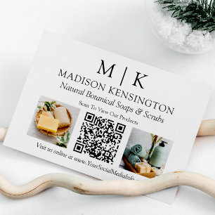 Monogram or Add Logo Business QR Code 2 Photos Card