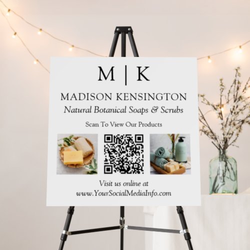 Monogram or Add Logo Business QR Code 2 Photos Foam Board