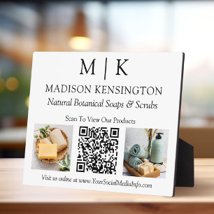 Monogram or Add Logo Business QR Code 2 Photos Plaque