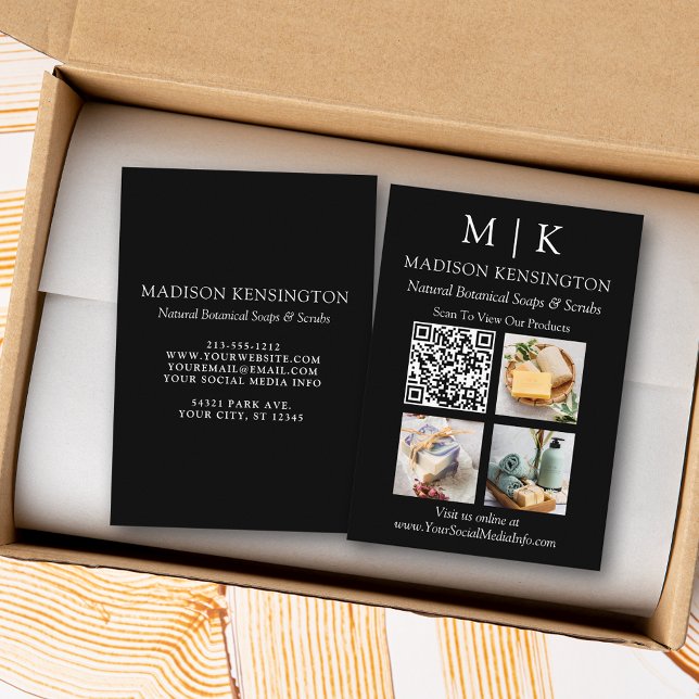 Monogram or Add Logo Business QR Code 3 Photo Card (Edit to Customize text, colors and more)