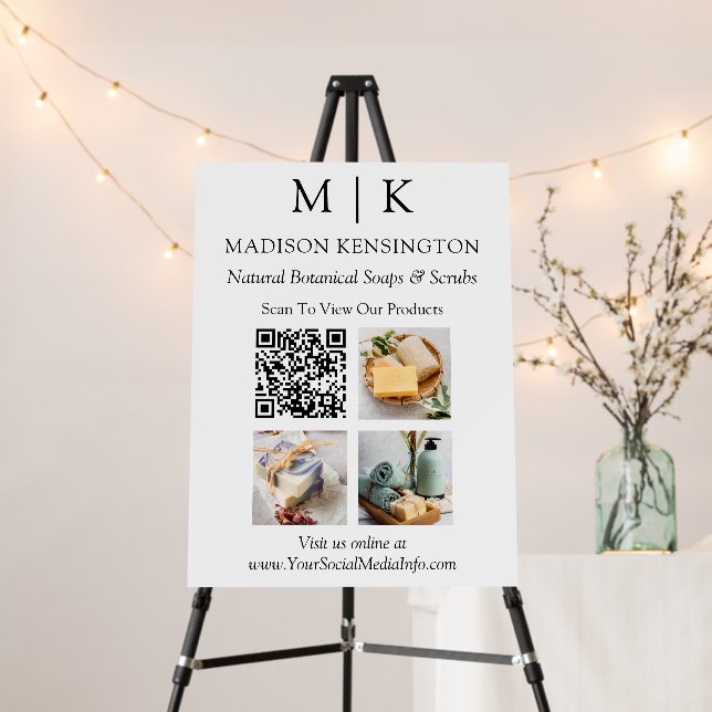 Monogram or Add Logo Business QR Code 3 Photos Foam Board (In Situ (Stand))