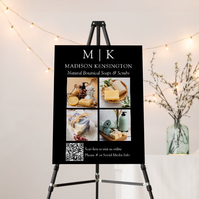 Monogram or Add Logo Business QR Code 4 Photo Foam Board (In Situ (Stand))