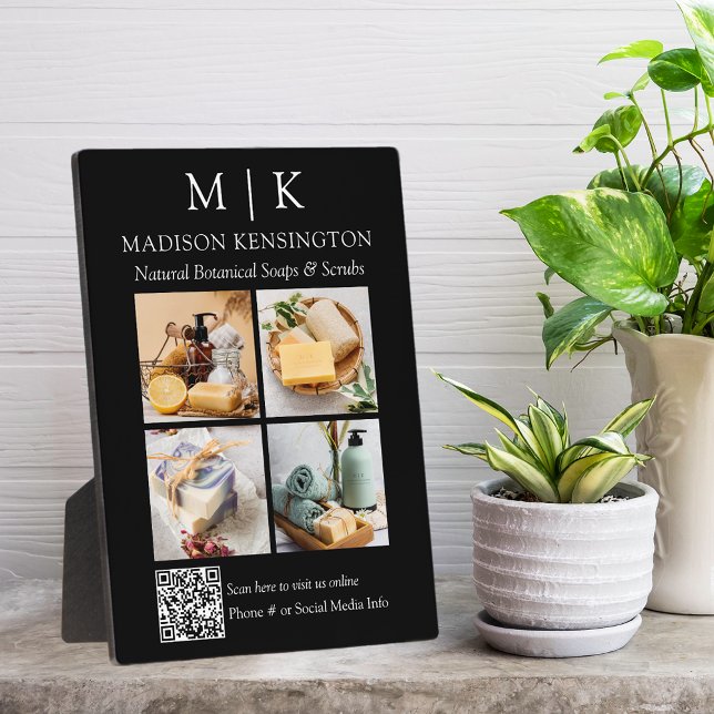 Monogram or Add Logo Business QR Code 4 Photo Plaque (Edit to Customize text, colors and more)