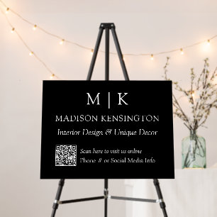 Monogram or Add Logo Business QR Code Black Foam Board