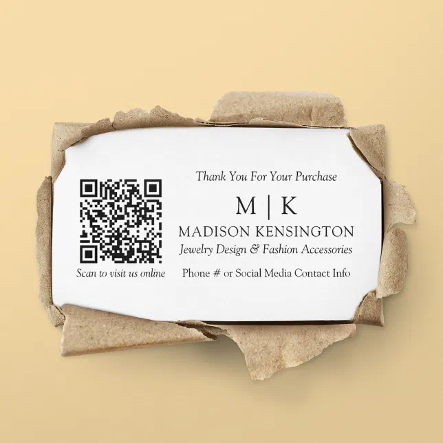 Monogram or Add Logo Business QR Code Insert Card | Zazzle