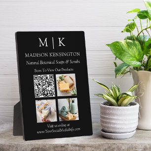 Monogram or Add Logo Business QR Code Photo Black Plaque