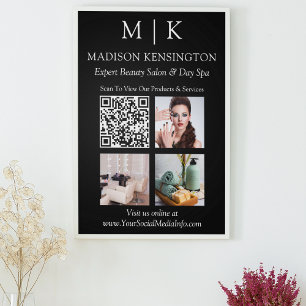 Monogram or Add Logo Business QR Code Photo Black Poster