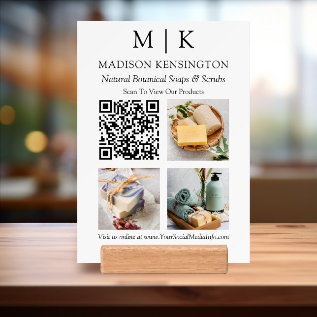 Monogram or Add Logo Business QR Code Photo  Holder (Customize to change background color or add more text or photos to back.)