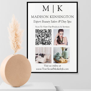 Monogram or Add Logo Business QR Code Photo Poster