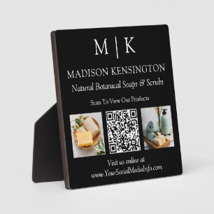 Monogram or Add Logo Business QR Code Photos Black Plaque