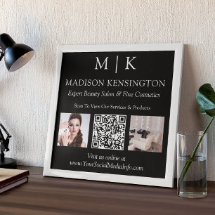 Monogram or Add Logo Business QR Code Photos Black Poster