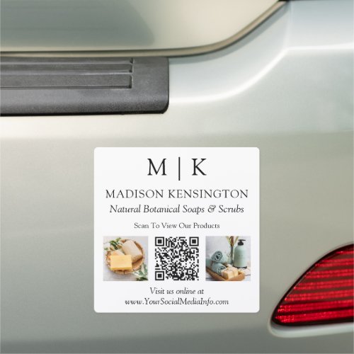 Monogram or Add Logo Business QR Code Photos Car Magnet