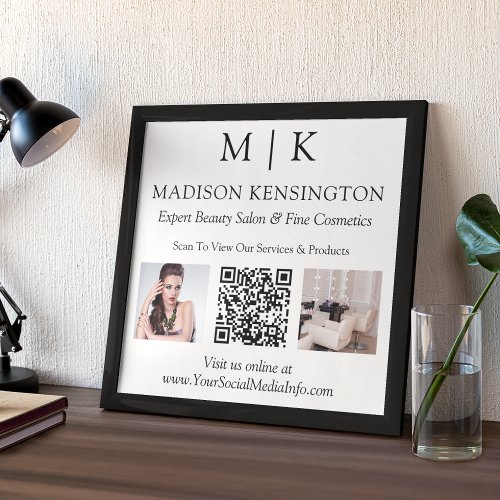 Monogram or Add Logo Business QR Code Photos Poster