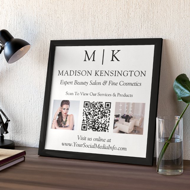 Monogram or Add Logo Business QR Code Photos Poster (Edit to Customize text, colors and more)