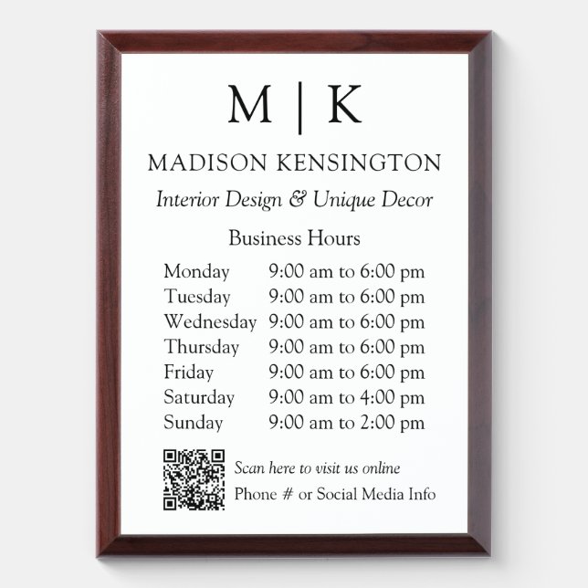 Monogram or Add Logo Business QR Code Wall Plaque (Vertical)