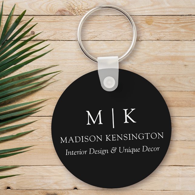 Monogram or Add Logo Business Round Black Keychain (Edit to Customize text, colors and more)