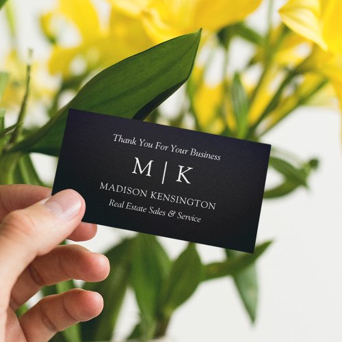 Monogram or Add Logo Business Thank You Gift Black Note Card