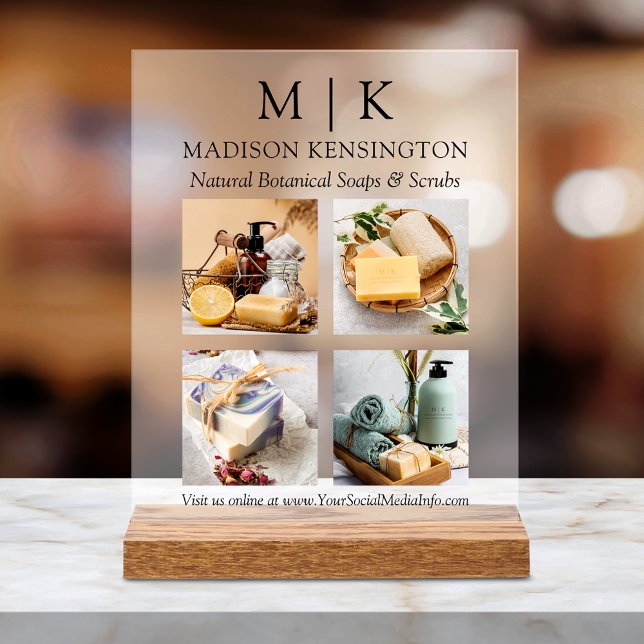 Monogram or Add Logo Photo Business Products Acrylic Sign (Customize to change text size or text style.)