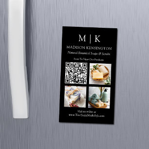 Monogram or Add Logo QR Code 3 Photo Business Card Magnet