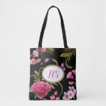 Monogram Or Custom Text  Pink Flowers Tote Bag at Zazzle