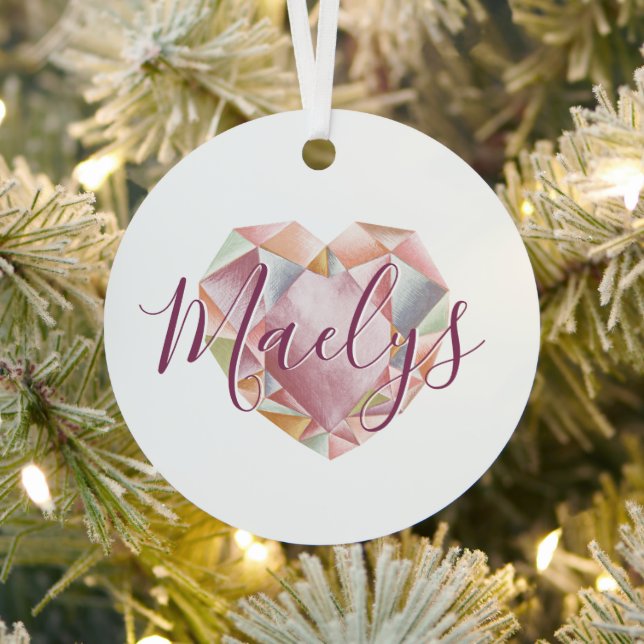   Monogram Or Name Blush Pink Princess Heart Photo Metal Ornament (Insitu)