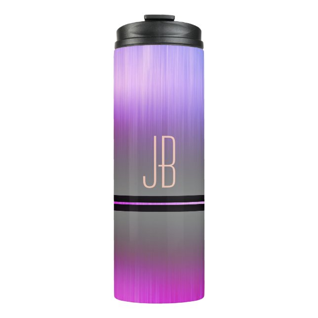 Monogram or Name, Gradient Purple & Grey Thermal Tumbler (Front)
