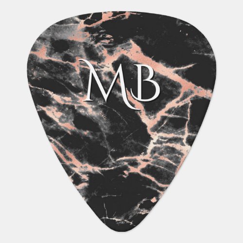 Monogram or Name Rose Gold  Black Marble Guitar Pick