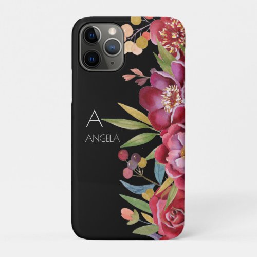 Monogram or Your Name Cool Tropical Floral Black iPhone 11 Pro Case