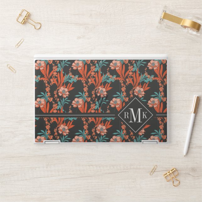 Monogram | Orange Abstract Floral Pattern HP Laptop Skin (Desk)