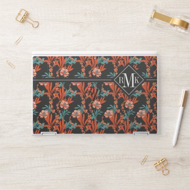 Monogram | Orange Abstract Floral Pattern HP Laptop Skin (Desk)