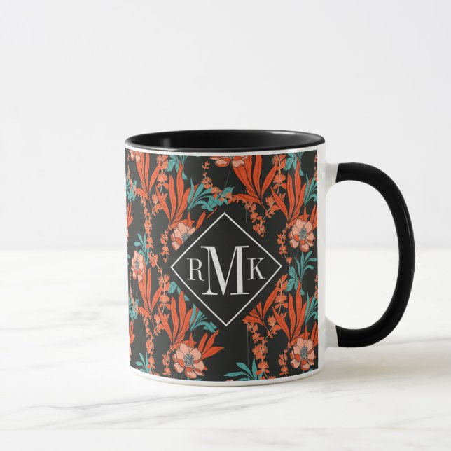 Monogram | Orange Abstract Floral Pattern Mug (Right)