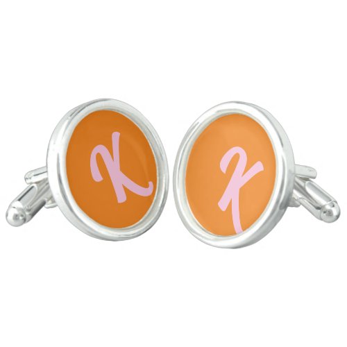 Monogram orange and pink cufflinks