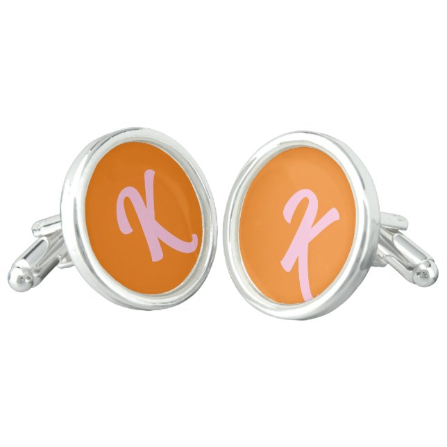 Monogram orange and pink cufflinks (Angled)