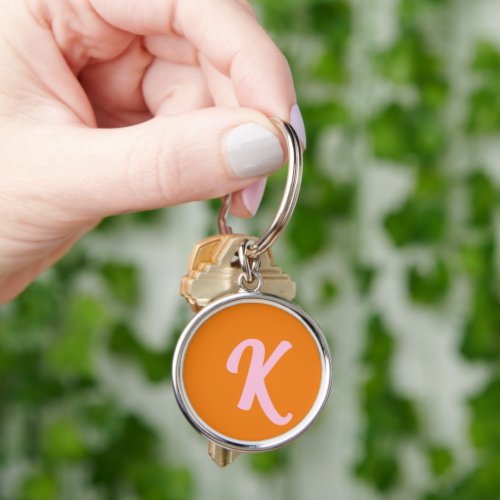 Monogram orange and pink keychain