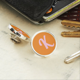 Monogram orange and pink lapel pin