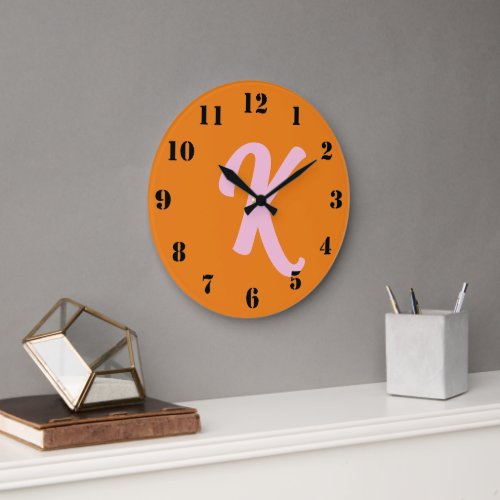 Monogram orange and pink large clock
