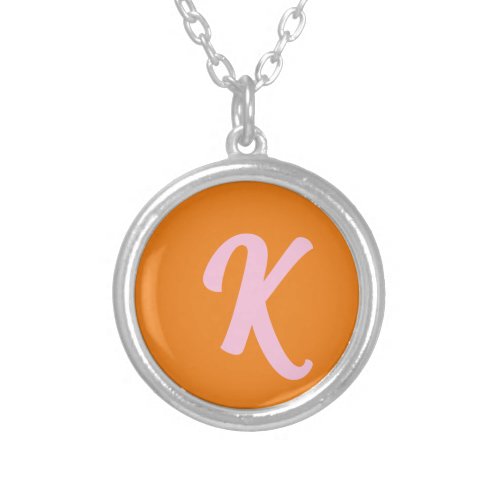Monogram orange and pink silver plated necklace