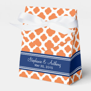 Monogram Orange and Royal Blue Quatrefoil Wedding Favor Boxes
