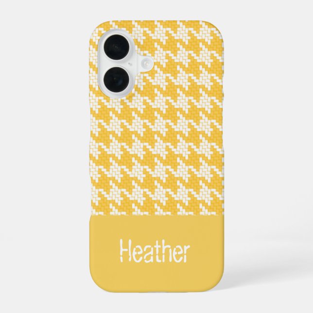 Monogram orange and white houndstooth pattern  iphone case (Back)