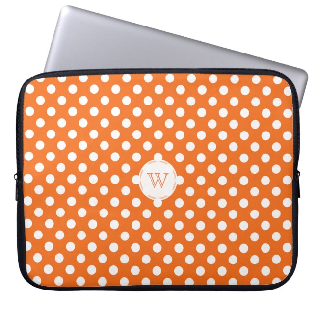 Monogram Orange And White Polka-Dots Laptop Sleeve (Front)
