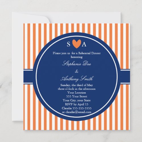 Monogram Orange and White Stripes with Royal Blue Custom Announcement