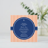Monogram Orange and White Stripes with Royal Blue Invitation (Standing Front)
