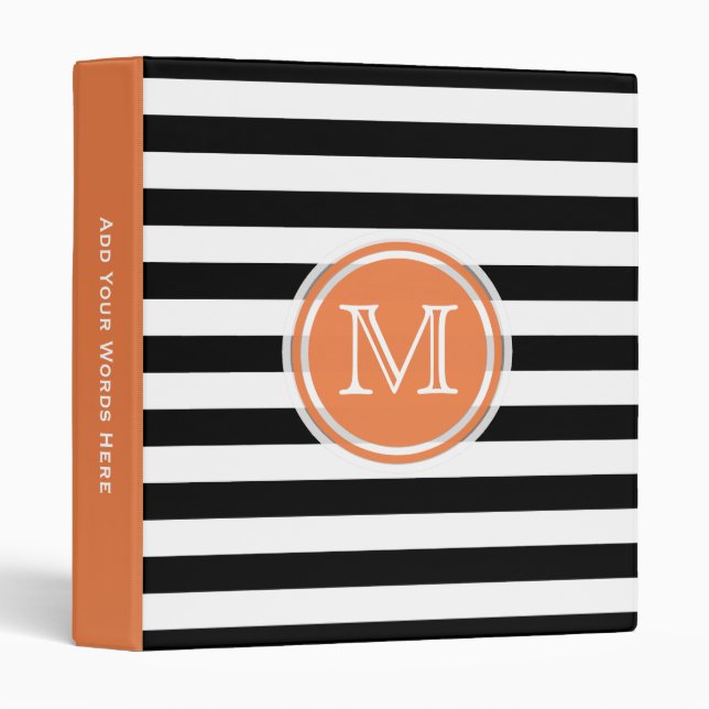 Monogram: Orange Black And White Stripe Binder (Front/Spine)