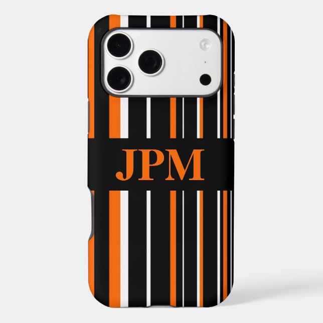 Monogram Orange, Black Barcode Stripe Case-Mate iPhone Case (Back)
