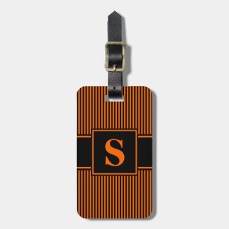 Monogram Orange Black Pinstripe Bag Tag