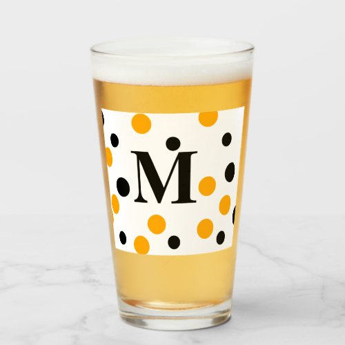 Monogram Orange Black Polka Dots Glass