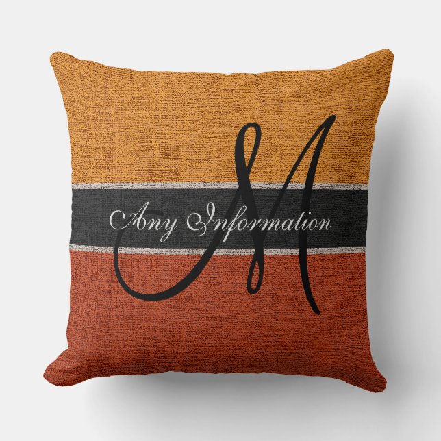 Monogram Orange Burlap Rustic Jute Throw Pillow (Front)