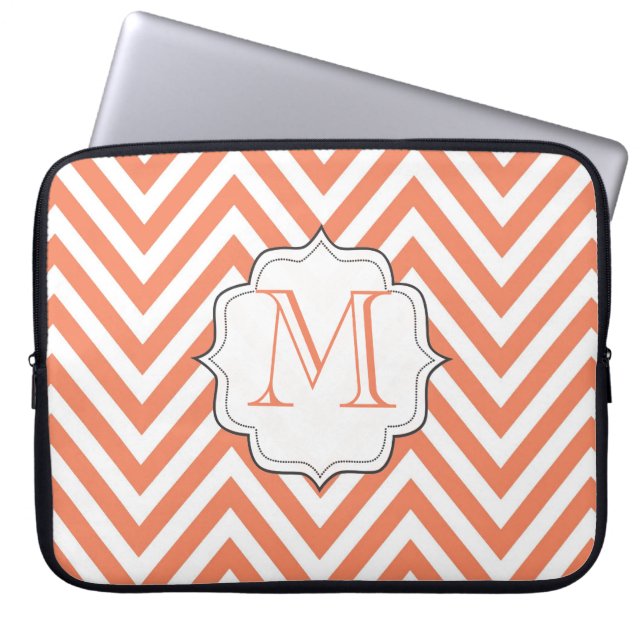 Monogram Orange Chevron Designer Laptop Bag (Front)