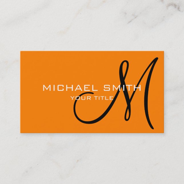 Monogram Orange color background Business Card (Front)